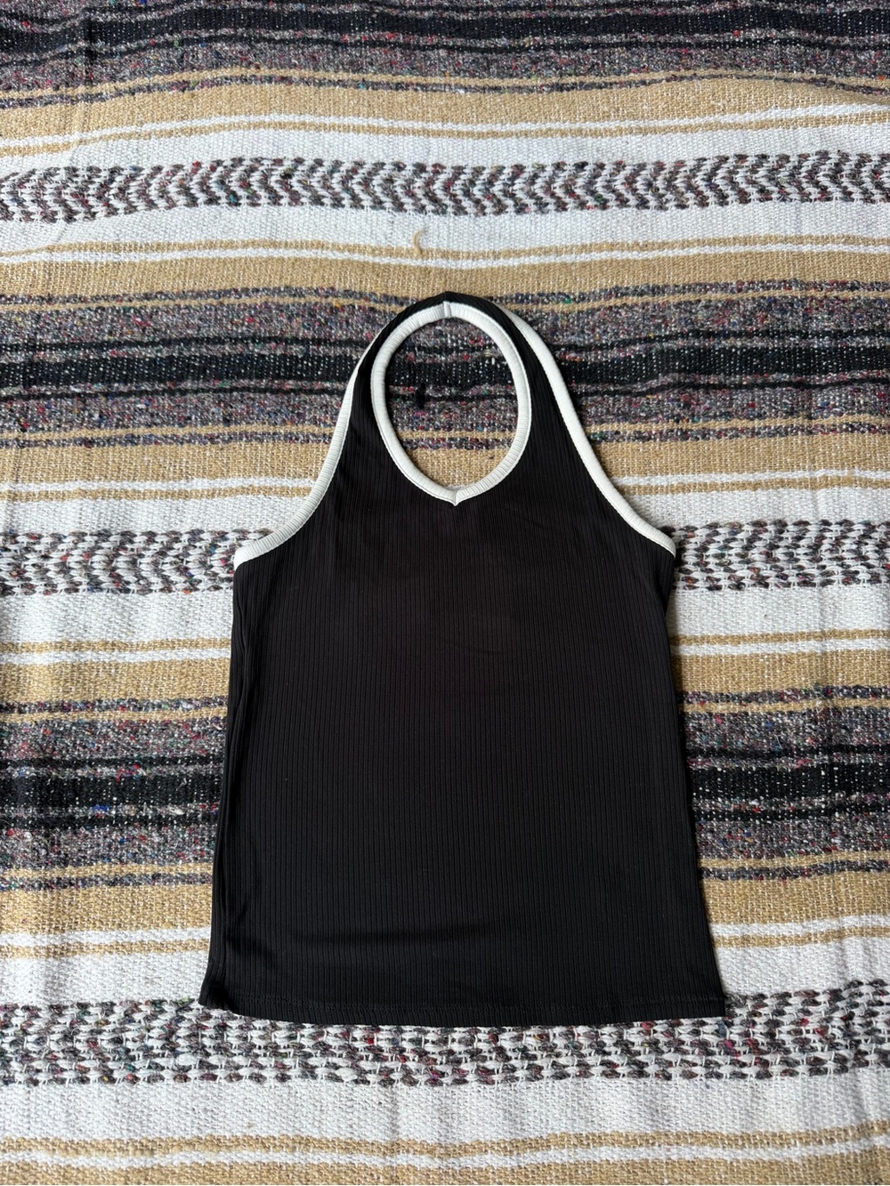 art class Black Ribbed Halter Tank with White Trim